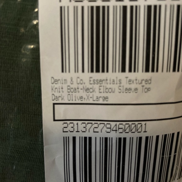 Denim & Co.Sz XL Essentials Textured Knit Boat-Neck Elbow Sleeve Top/Dk Olive - Picture 4 of 6